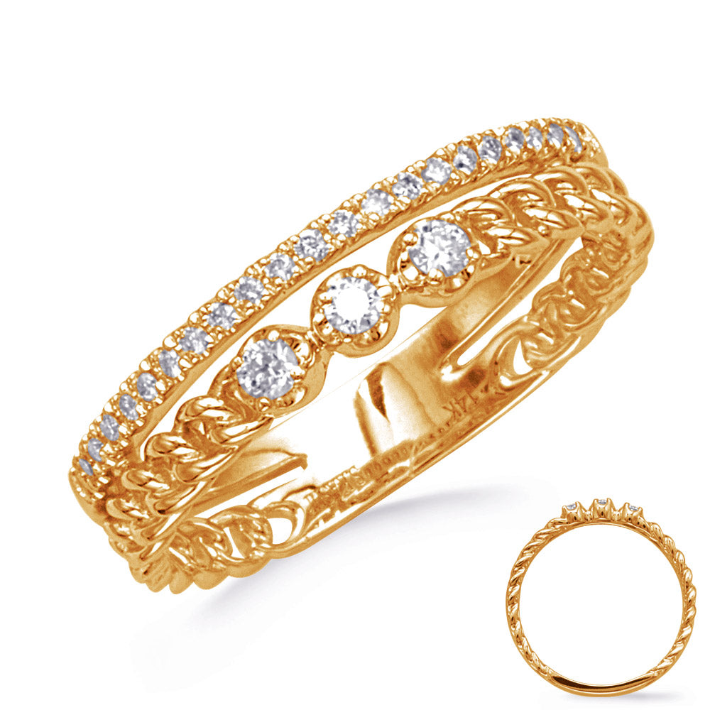 This Fashion Ring is available in 14K Yellow Gold. There are a total of 26 stones. There are Rounds with a total carat weight of 0.23 set in a Micro Prong|Prong Set setting.