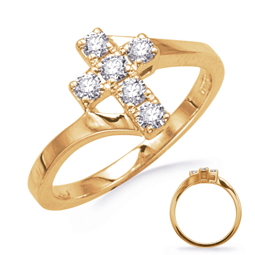 This Fashion Ring is available in 14K Yellow Gold. There are a total of 6 stones. There are Rounds with a total carat weight of 0.35 set in a  setting.