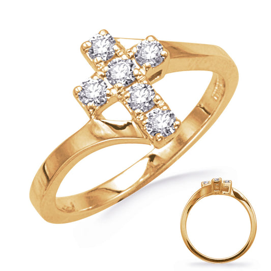 This Fashion Ring is available in 14K Yellow Gold. There are a total of 6 stones. There are Rounds with a total carat weight of 0.35 set in a  setting.