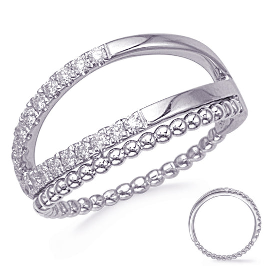 This Fashion Ring is available in 14K White Gold. There are a total of 22 stones. There are Rounds with a total carat weight of 0.33 set in a Prong Set setting.