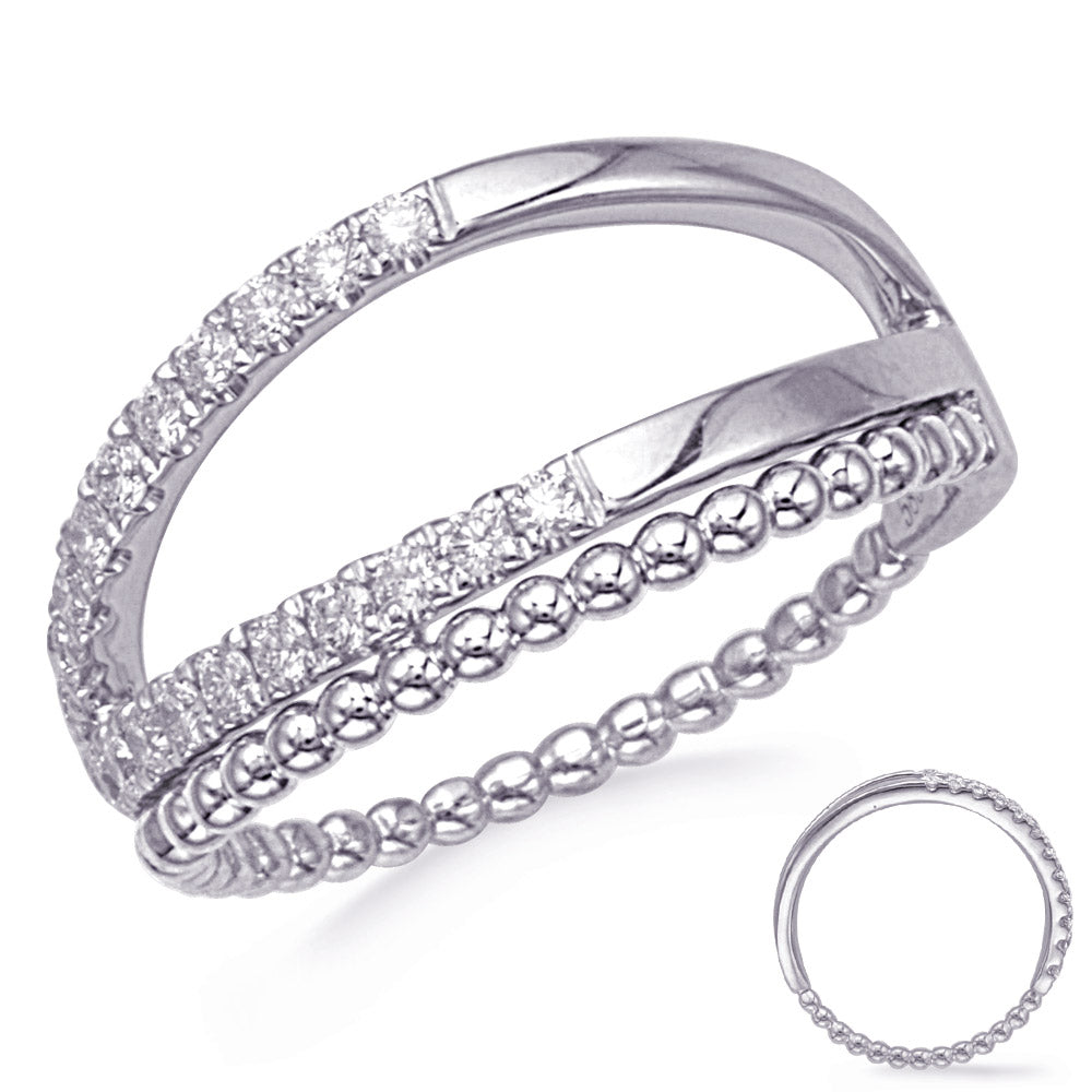This Fashion Ring is available in 14K White Gold. There are a total of 22 stones. There are Rounds with a total carat weight of 0.33 set in a Prong Set setting.