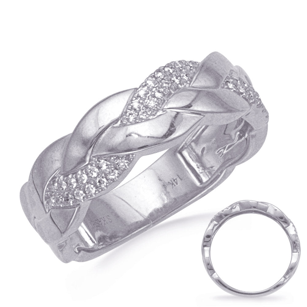 This Fashion Ring is available in 14K White Gold. There are a total of 42 stones. There are Rounds with a total carat weight of 0.15 set in a Micro Prong setting.