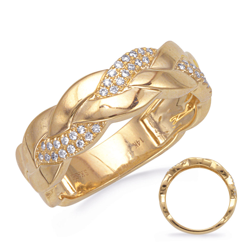 This Fashion Ring is available in 14K Yellow Gold. There are a total of 42 stones. There are Rounds with a total carat weight of 0.15 set in a Micro Prong setting.