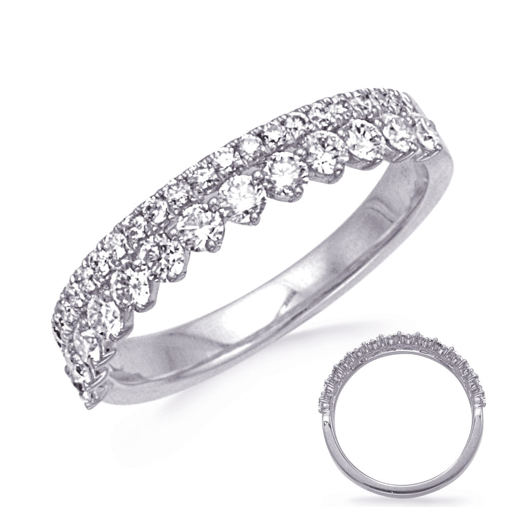This Fashion Ring is available in 14K White Gold. There are a total of 36 stones. There are Rounds with a total carat weight of 0.75 set in a Micro Prong setting.