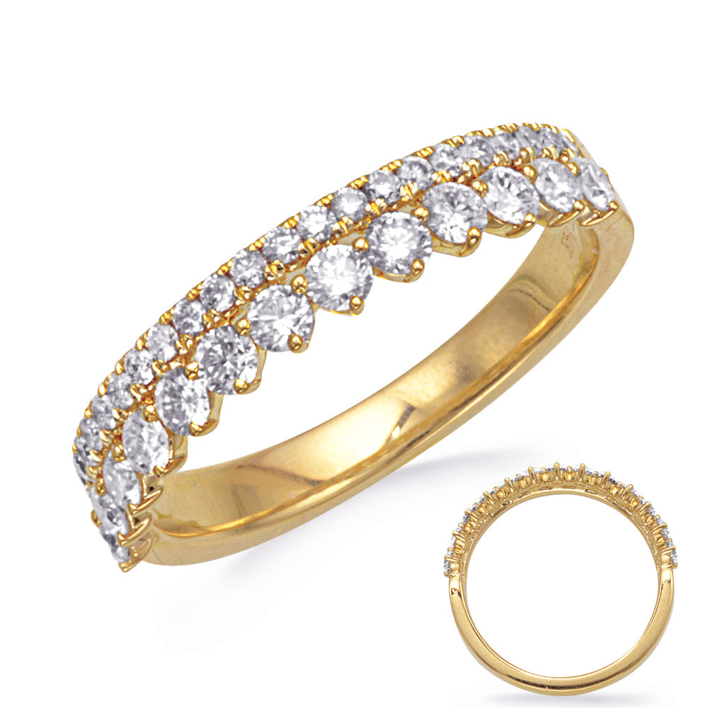 This Fashion Ring is available in 14K Yellow Gold. There are a total of 36 stones. There are Rounds with a total carat weight of 0.75 set in a Micro Prong setting.