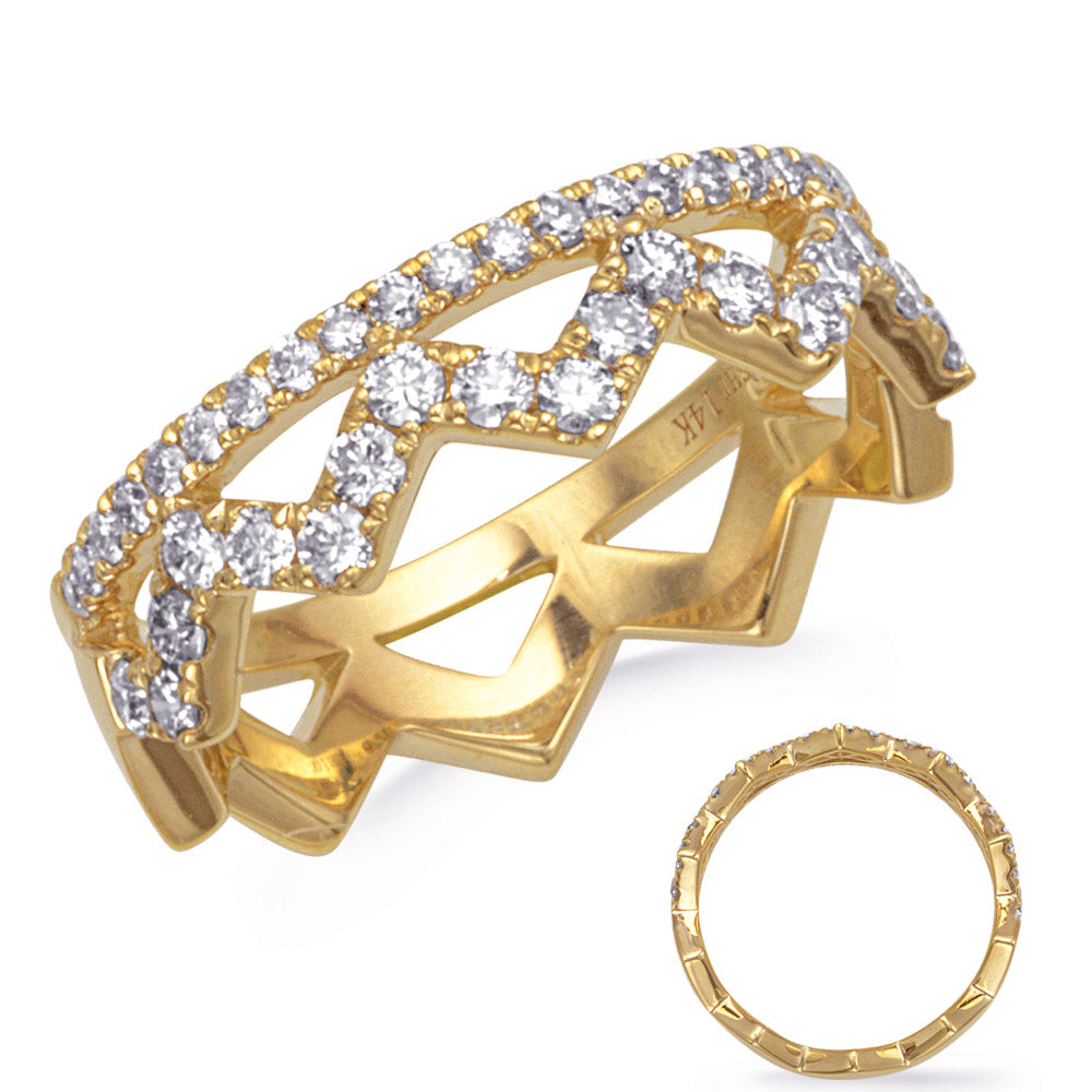 This Fashion Ring is available in 14K Yellow Gold. There are a total of 46 stones. There are Rounds with a total carat weight of 0.7 set in a  setting.