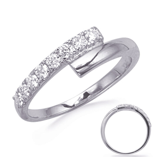This Fashion Ring is available in 14K White Gold. There are a total of 8 stones. There are Rounds with a total carat weight of 0.32 set in a Prong Set setting.