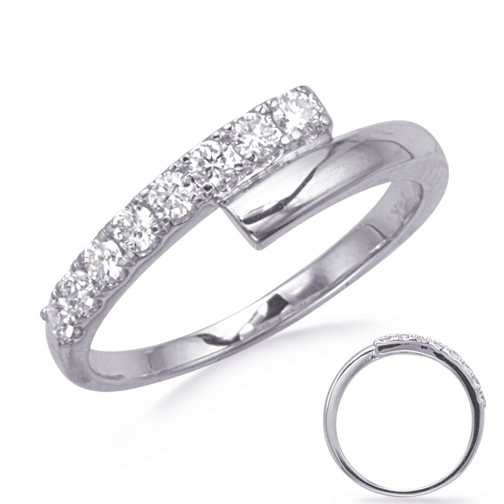 This Fashion Ring is available in 14K White Gold. There are a total of 8 stones. There are Rounds with a total carat weight of 0.32 set in a Prong Set setting.