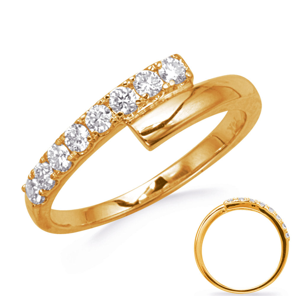 This Fashion Ring is available in 14K Yellow Gold. There are a total of 8 stones. There are Rounds with a total carat weight of 0.32 set in a Prong Set setting.