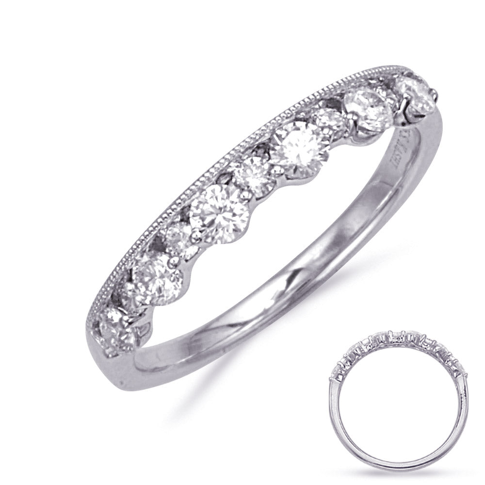 This Fashion Ring is available in 14K White Gold. There are a total of 11 stones. There are Rounds with a total carat weight of 0.53 set in a Channel Set|Micro Prong|Shared Prongs setting.