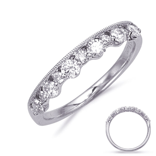 This Fashion Ring is available in 14K White Gold. There are a total of 11 stones. There are Rounds with a total carat weight of 0.53 set in a Channel Set|Micro Prong|Shared Prongs setting.