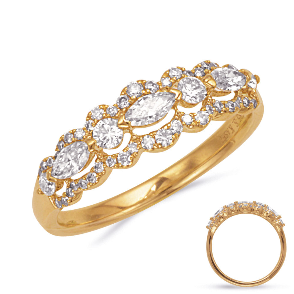 This Fashion Ring is available in 14K Yellow Gold. There are a total of 53 stones. There are Marquise with a total carat weight of 0.24 set in a Micro Prong|Prong Set|Shared Prongs setting.There are Rounds stones with a total carat weight of 0.32 set in a Micro Prong|Prong Set|Shared Prongs.