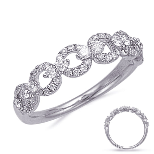 This Fashion Ring is available in 14K White Gold. There are a total of 60 stones. There are Rounds with a total carat weight of 0.44 set in a Micro Prong|Prong Set|Shared Prongs setting.