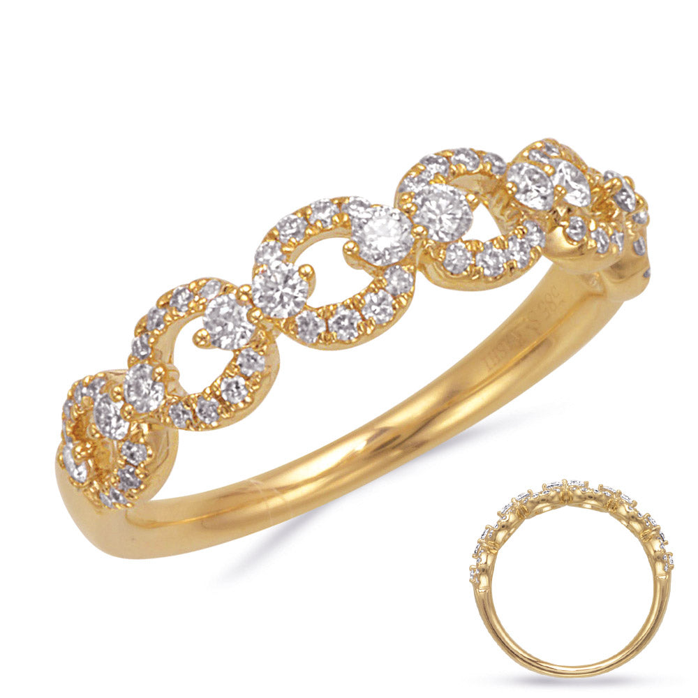 This Fashion Ring is available in 14K Yellow Gold. There are a total of 60 stones. There are Rounds with a total carat weight of 0.44 set in a Micro Prong|Prong Set|Shared Prongs setting.