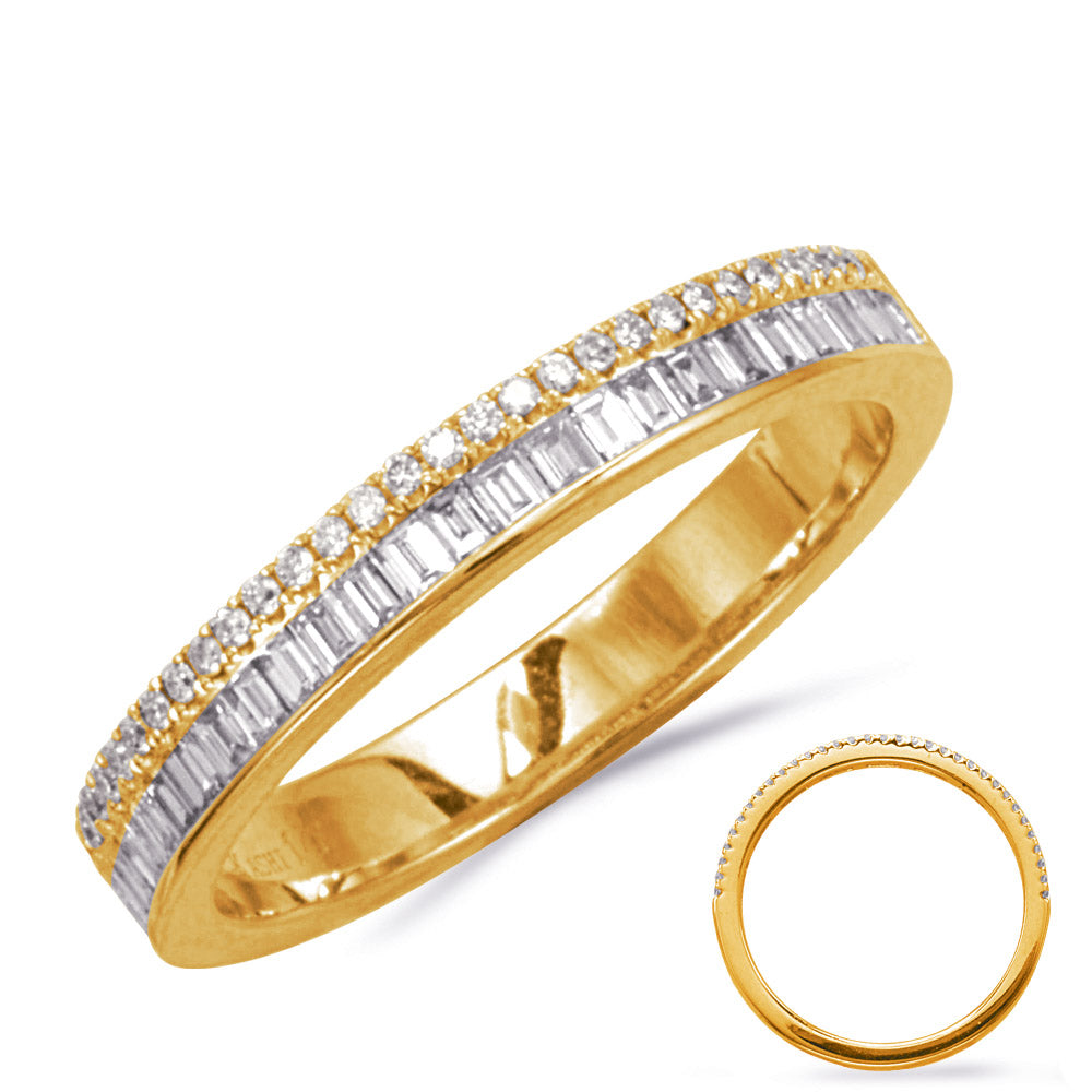 This Fashion Ring is available in 14K Yellow Gold. There are a total of 60 stones. There are Baguette with a total carat weight of 0.26 set in a Channel Set|Micro Prong setting.There are Rounds stones with a total carat weight of 0.1 set in a Channel Set|Micro Prong.