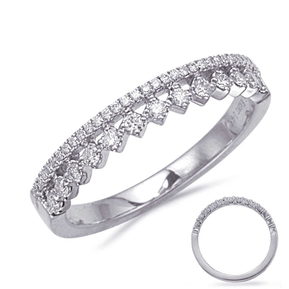 This Fashion Ring is available in 14K White Gold. There are a total of 46 stones. There are Rounds with a total carat weight of 0.27 set in a Prong Set setting.
