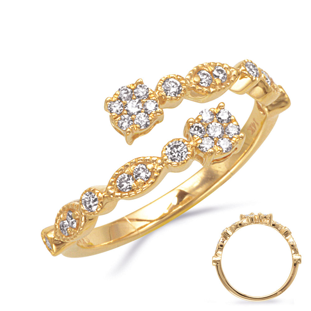 This Fashion Ring is available in 14K Yellow Gold. There are a total of 28 stones. There are Rounds with a total carat weight of 0.27 set in a Micro Prong setting.