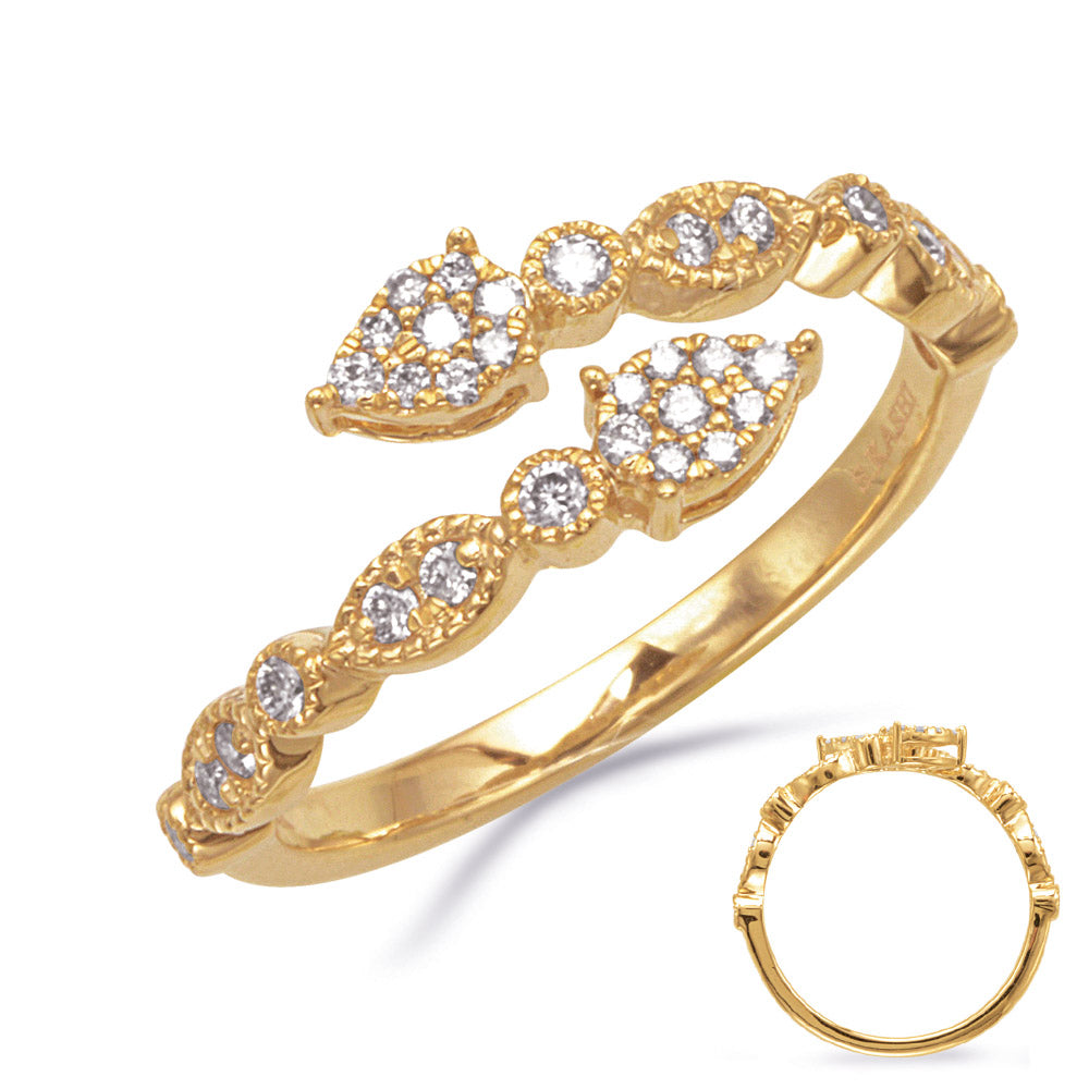 This Fashion Ring is available in 14K Yellow Gold. There are a total of 32 stones. There are Rounds with a total carat weight of 0.25 set in a Micro Prong setting.