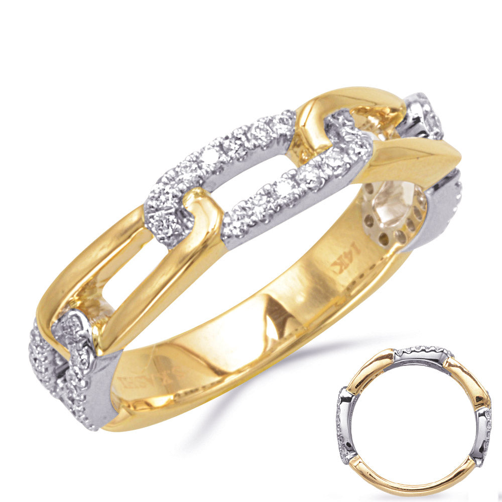 This Fashion Ring is available in 14K Yellow & White Gold. There are a total of 45 stones. There are Rounds with a total carat weight of 0.26 set in a Micro Prong setting.