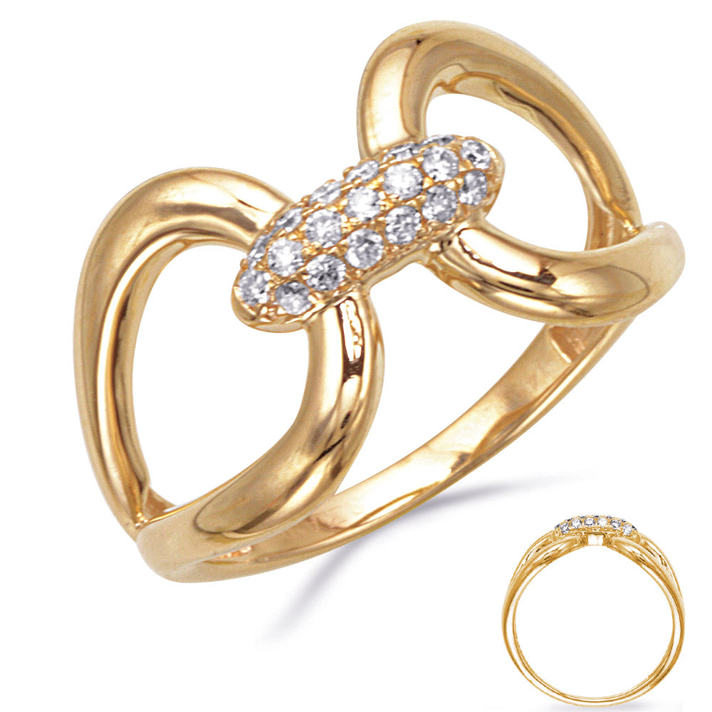 This Fashion Ring is available in 14K Yellow Gold. There are a total of 19 stones. There are Rounds with a total carat weight of 0.17 set in a Micro Prong setting.