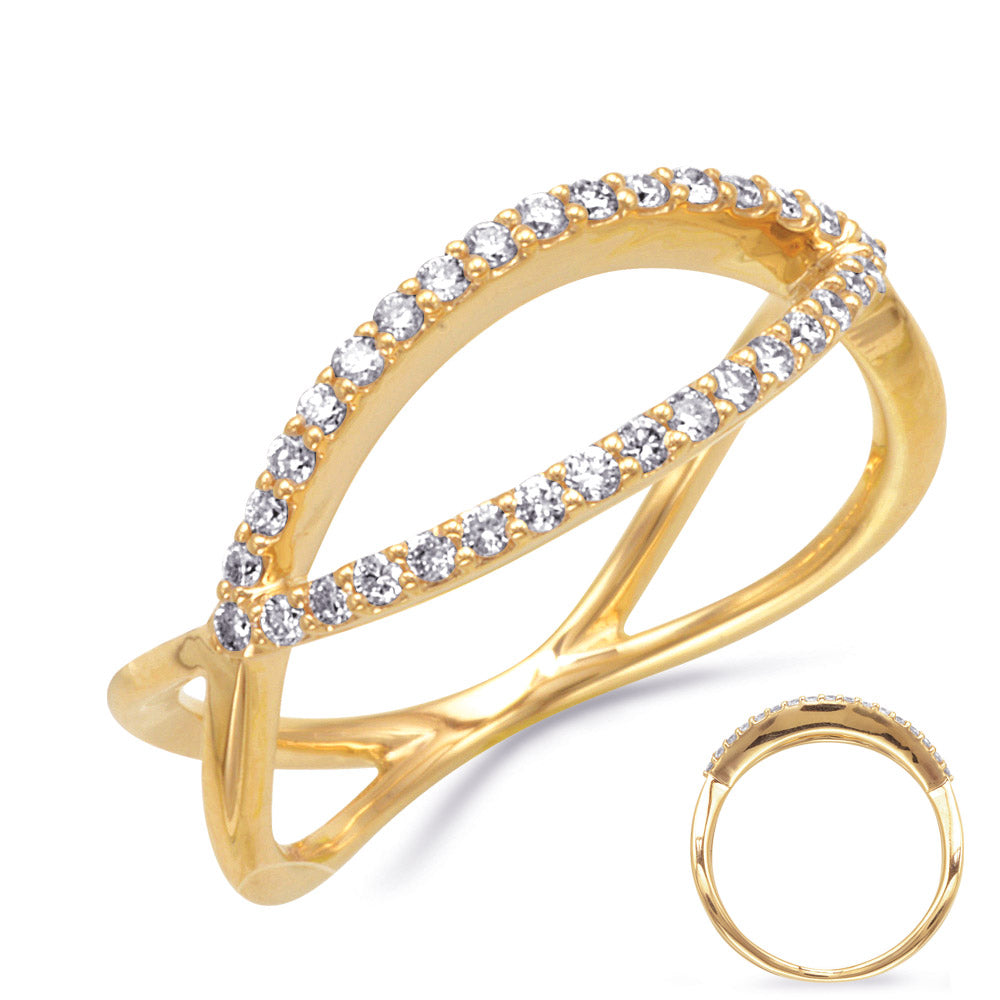 This Fashion Ring is available in 14K Yellow Gold. There are a total of 32 stones. There are Rounds with a total carat weight of 0.24 set in a Micro Prong setting.