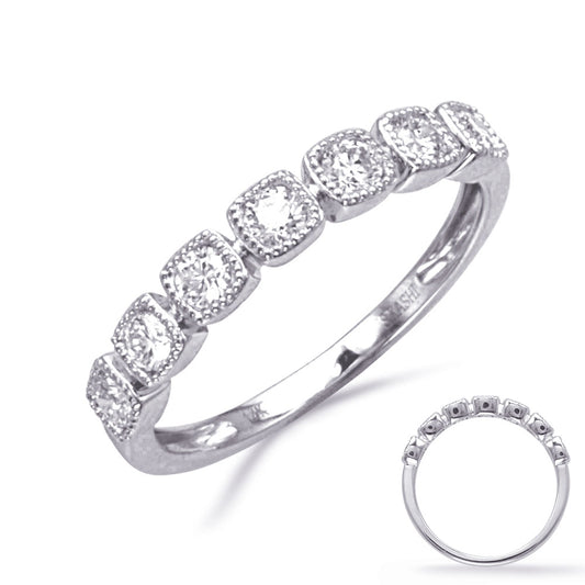 This Fashion Ring is available in 14K White Gold. There are a total of 7 stones. There are Rounds with a total carat weight of 0.45 set in a Micro Prong setting.