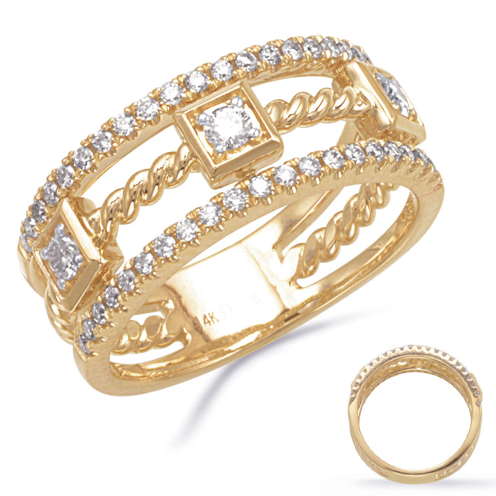 This Fashion Ring is available in 14K Yellow Gold. There are a total of 45 stones. There are Rounds with a total carat weight of 0.51 set in a Prong Set setting.