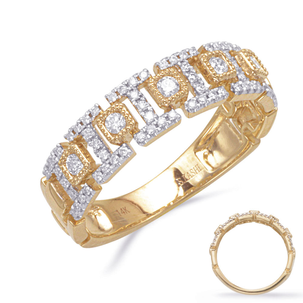 This Fashion Ring is available in 14K Yellow Gold. There are a total of 71 stones. There are Rounds with a total carat weight of 0.33 set in a Micro Prong|Prong Set setting.