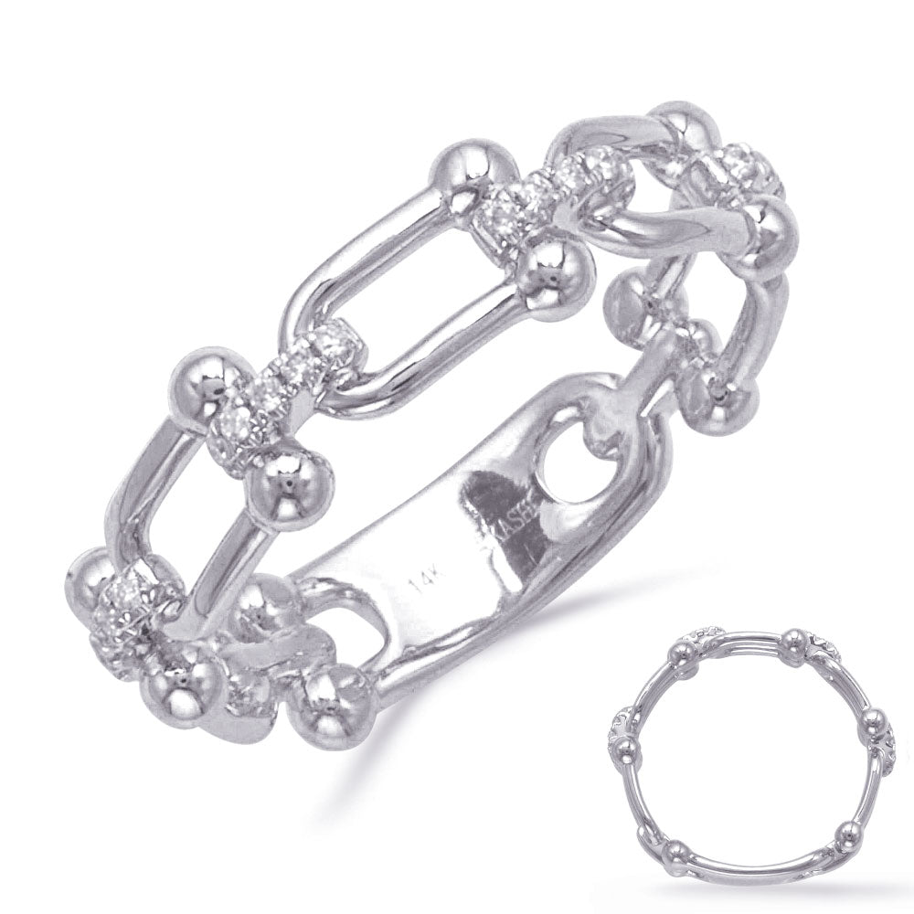 This Fashion Ring is available in 14K White Gold. There are a total of 20 stones. There are Rounds with a total carat weight of 0.1 set in a Micro Prong setting.