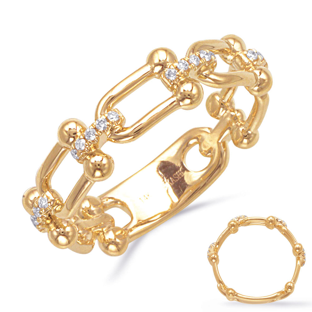 This Fashion Ring is available in 14K Yellow Gold. There are a total of 20 stones. There are Rounds with a total carat weight of 0.1 set in a Micro Prong setting.