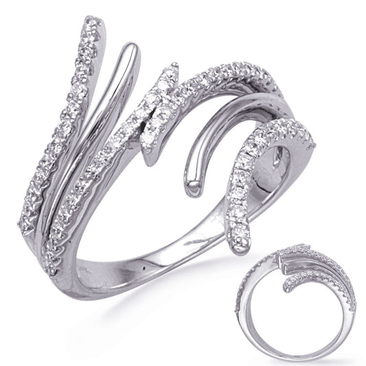 This Fashion Ring is available in 14K White Gold. There are a total of 56 stones. There are Rounds with a total carat weight of 0.5 set in a Micro Prong|Prong Set setting.