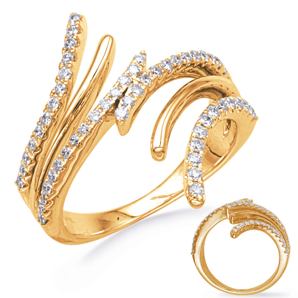 This Fashion Ring is available in 14K Yellow Gold. There are a total of 56 stones. There are Rounds with a total carat weight of 0.5 set in a Micro Prong|Prong Set setting.