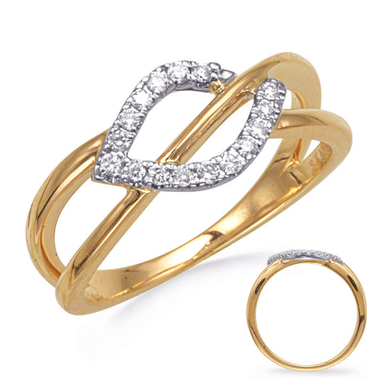 This Fashion Ring is available in 14K Yellow & White Gold. There are a total of 16 stones. There are Rounds with a total carat weight of 0.15 set in a Micro Prong setting.
