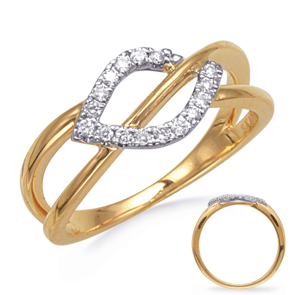 This Fashion Ring is available in 14K Yellow & White Gold. There are a total of 16 stones. There are Rounds with a total carat weight of 0.15 set in a Micro Prong setting.