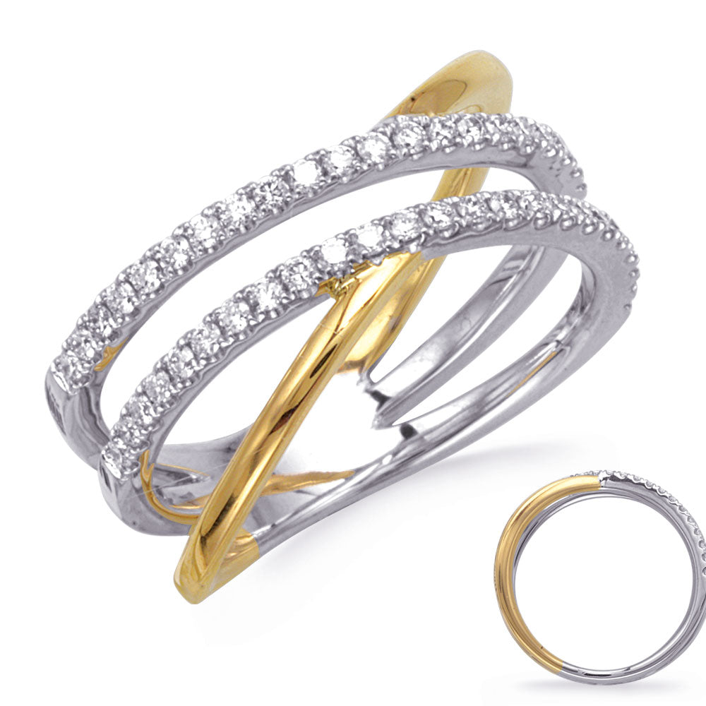 This Fashion Ring is available in 14K Yellow & White Gold. There are a total of 48 stones. There are Rounds with a total carat weight of 0.37 set in a Micro Prong setting.