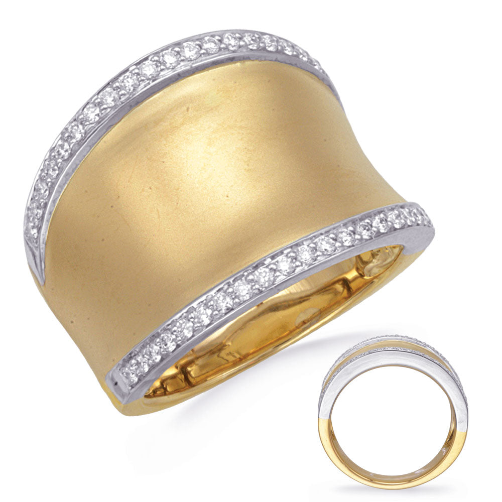 This Fashion Ring is available in 14K Yellow & White Gold. There are a total of 40 stones. There are Rounds with a total carat weight of 0.31 set in a Micro Prong setting.