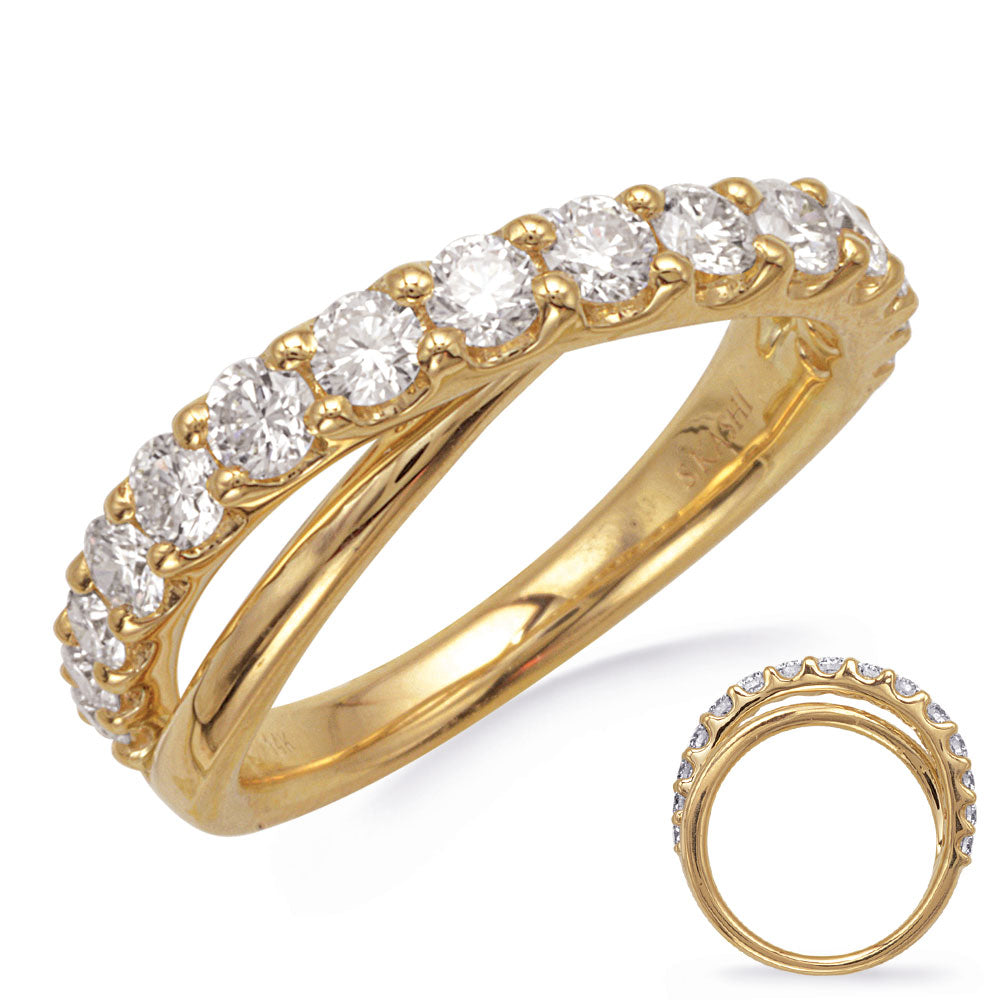 This Fashion Ring is available in 14K Yellow Gold. There are a total of 15 stones. There are Rounds with a total carat weight of 1.04 set in a Prong Set setting.