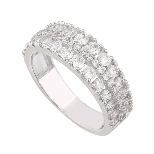 This Fashion Ring is available in 14K White Gold. There are a total of 52 stones. There are Rounds with a total carat weight of 1.36 set in a Prong Set setting.