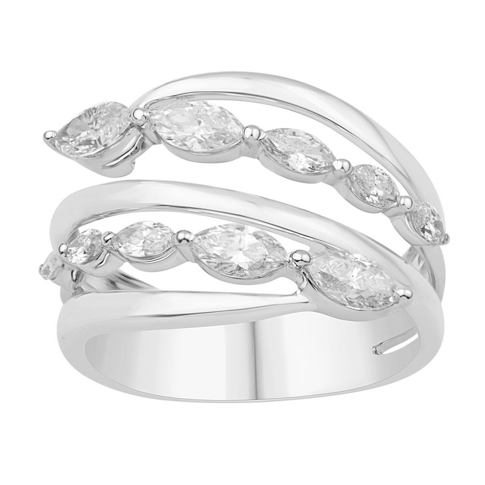 This Fashion Ring is available in 14K White Gold. There are a total of 10 stones. There are Marquise with a total carat weight of 1.1 set in a Prong Set setting.
