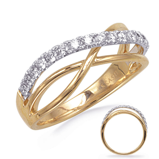 This Fashion Ring is available in 14K Yellow & White Gold. There are a total of 18 stones. There are Rounds with a total carat weight of 0.41 set in a Prong Set setting.