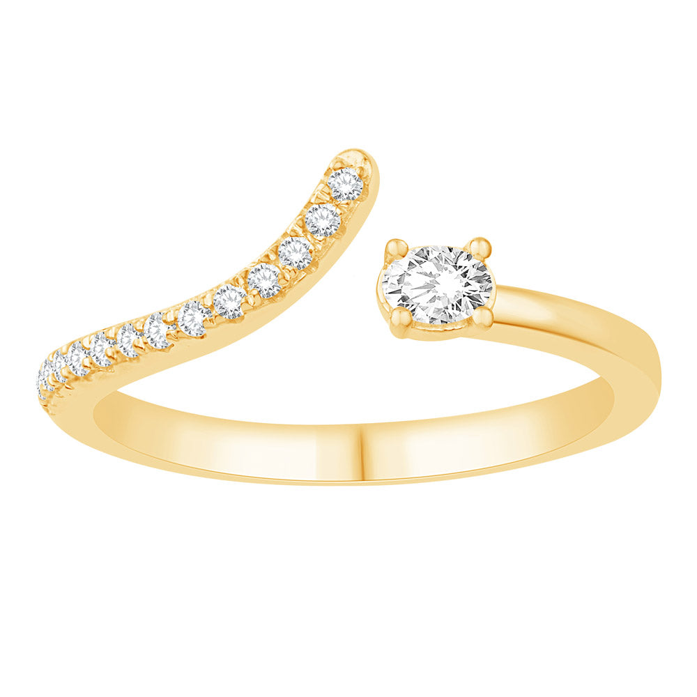 This Fashion Ring is available in 14K Yellow Gold. There are a total of 15 stones. There are Oval with a total carat weight of 0.11 set in a Micro Prong|Prong Set setting.There are Rounds stones with a total carat weight of 0.1 set in a Micro Prong|Prong Set.