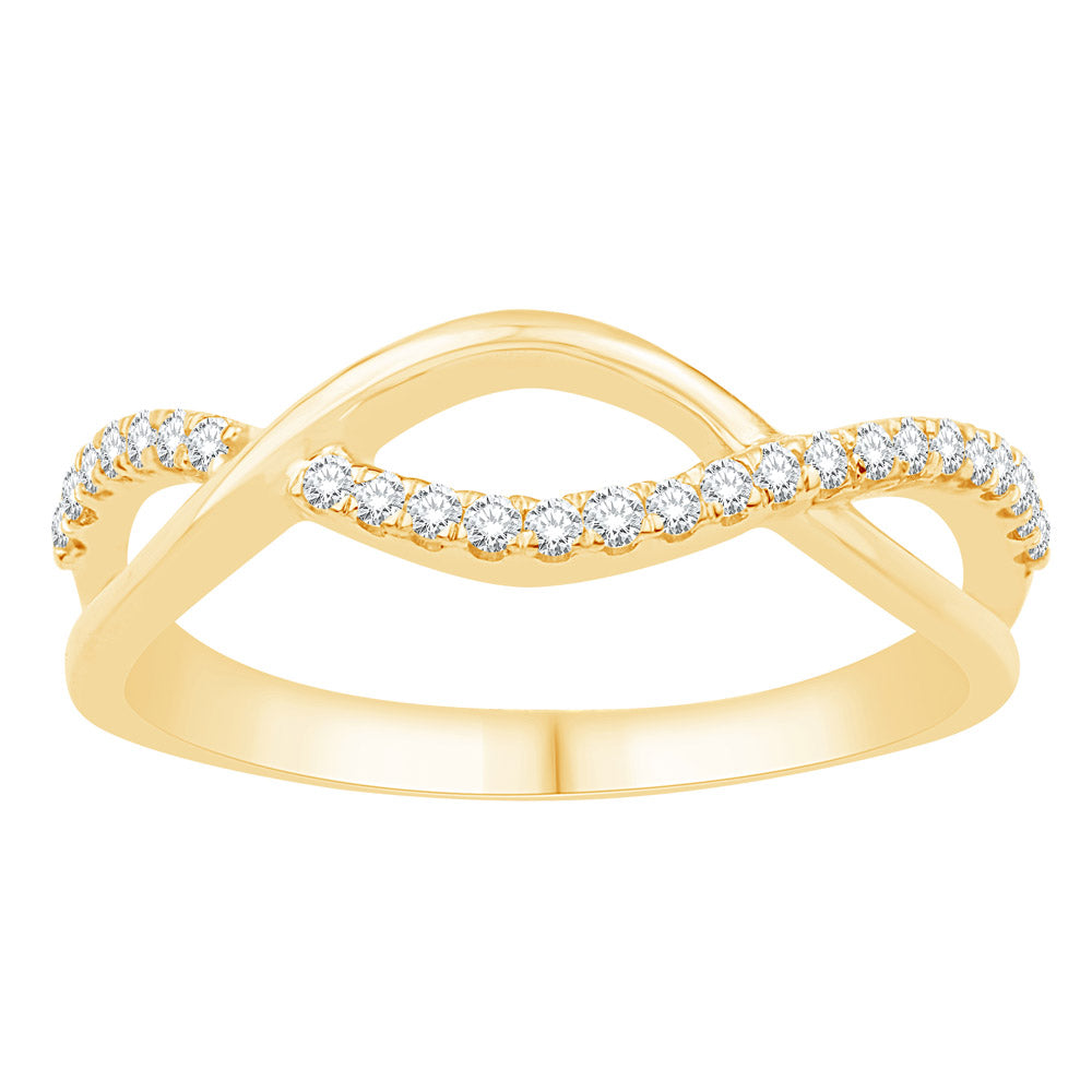 This Fashion Ring is available in 14K Yellow Gold. There are a total of 25 stones. There are Rounds with a total carat weight of 0.2 set in a Micro Prong setting.