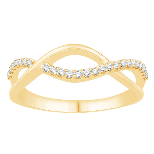 This Fashion Ring is available in 14K Yellow Gold. There are a total of 25 stones. There are Rounds with a total carat weight of 0.2 set in a Micro Prong setting.