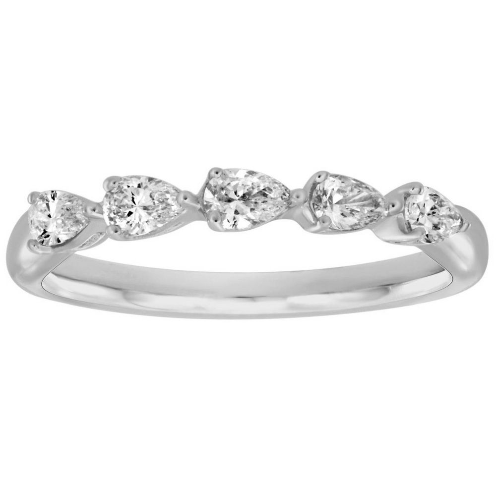 This Fashion Ring is available in 14K White Gold. There are a total of 5 stones. There are Pear Shape with a total carat weight of 0.51 set in a Shared Prongs setting.
