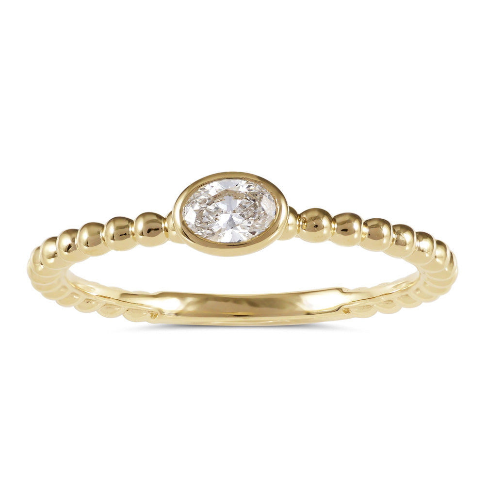 This Fashion Ring is available in 14K Yellow Gold. There are a total of 1 stones. There are Oval with a total carat weight of 0.15 set in a Bezel Set setting.