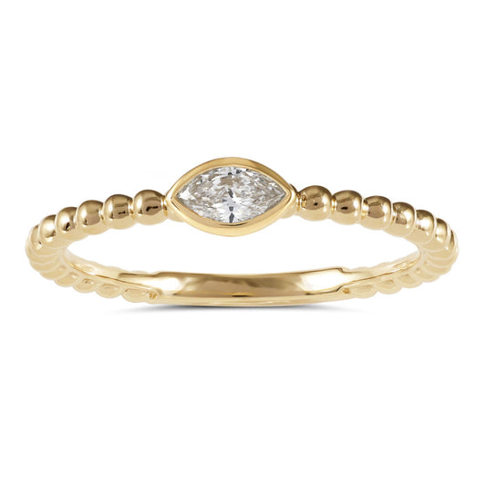 This Fashion Ring is available in 14K Yellow Gold. There are a total of 1 stones. There are Marquise with a total carat weight of 0.16 set in a Bezel Set setting.