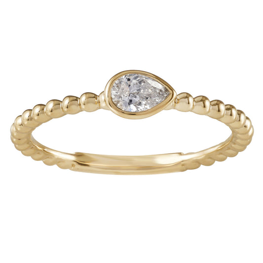 This Fashion Ring is available in 14K Yellow Gold. There are a total of 1 stones. There are Pear Shape with a total carat weight of 0.22 set in a Bezel Set setting.