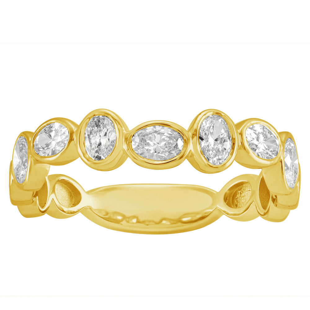 This Fashion Ring is available in 14K Yellow Gold. There are a total of 7 stones. There are Oval with a total carat weight of 0.63 set in a Bezel Set setting.