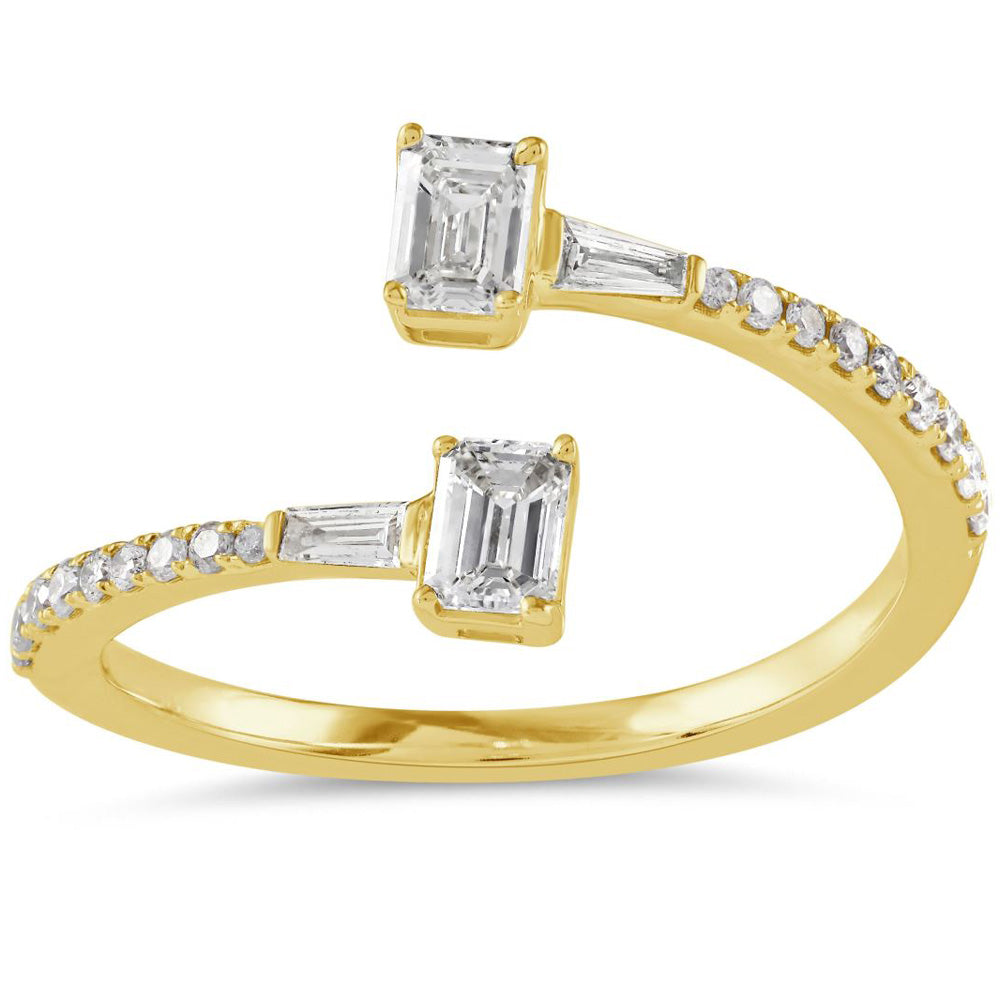 This Fashion Ring is available in 14K Yellow Gold. There are a total of 22 stones. There are Baguette with a total carat weight of 0.04 set in a Bezel Set|Channel Set|Micro Prong setting.There are Emerald Cut stones with a total carat weight of 0.33 set in a Bezel Set|Channel Set|Micro Prong.