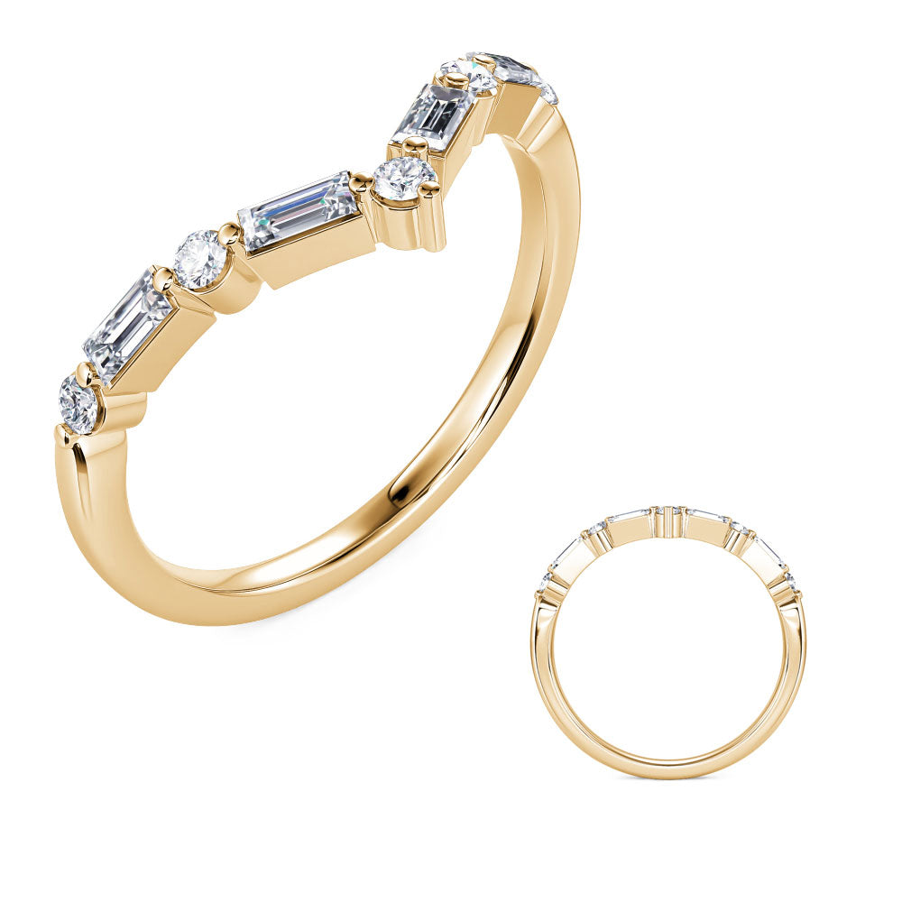 This Fashion Ring is available in 14K Yellow Gold. There are a total of 9 stones. There are Baguette with a total carat weight of 0.21 set in a Prong Set setting.There are Rounds stones with a total carat weight of 0.11 set in a Prong Set.